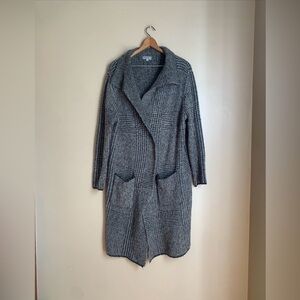 Joseph a Women's Long Sleeve Soft  Plaid Black Anf Gray Long Cardigan Sweater